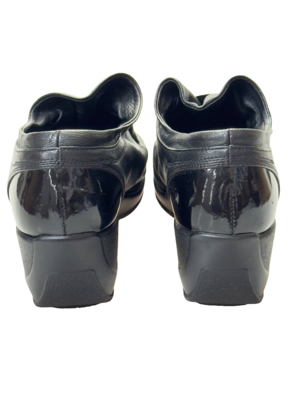 MOOK STYLE Women’s Shoes Black Leather Cap Toe Wedges Heels Size 9.5M - Picture 4 of 13